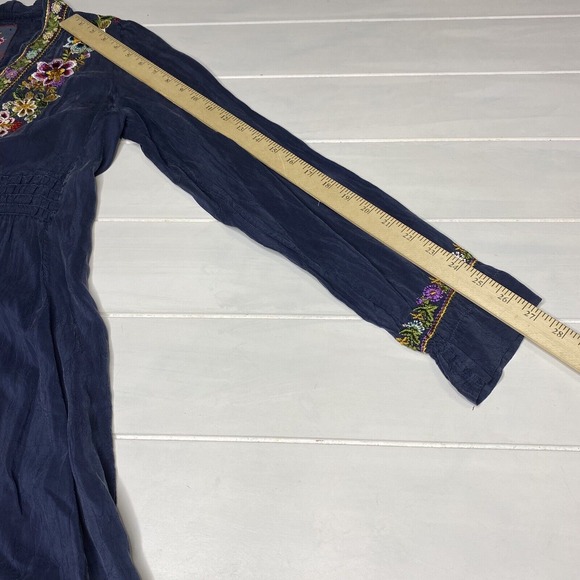 Johnny Was Navy‎ Embroidered Dress Long Sleeve V Neck Women's Size XS - Picture 14 of 16